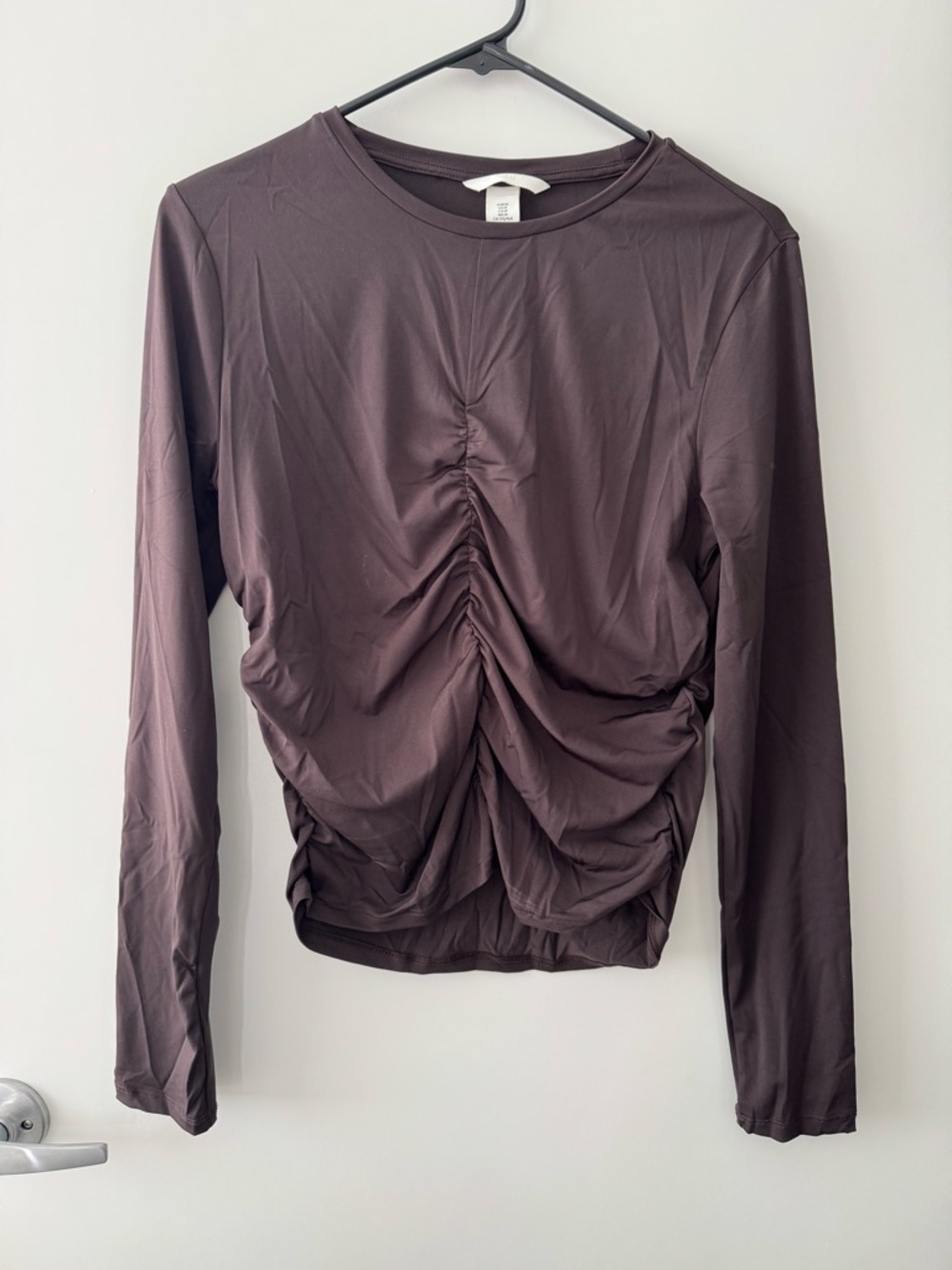 H&M Long Sleeve Ruched Front Top - Deep Brown